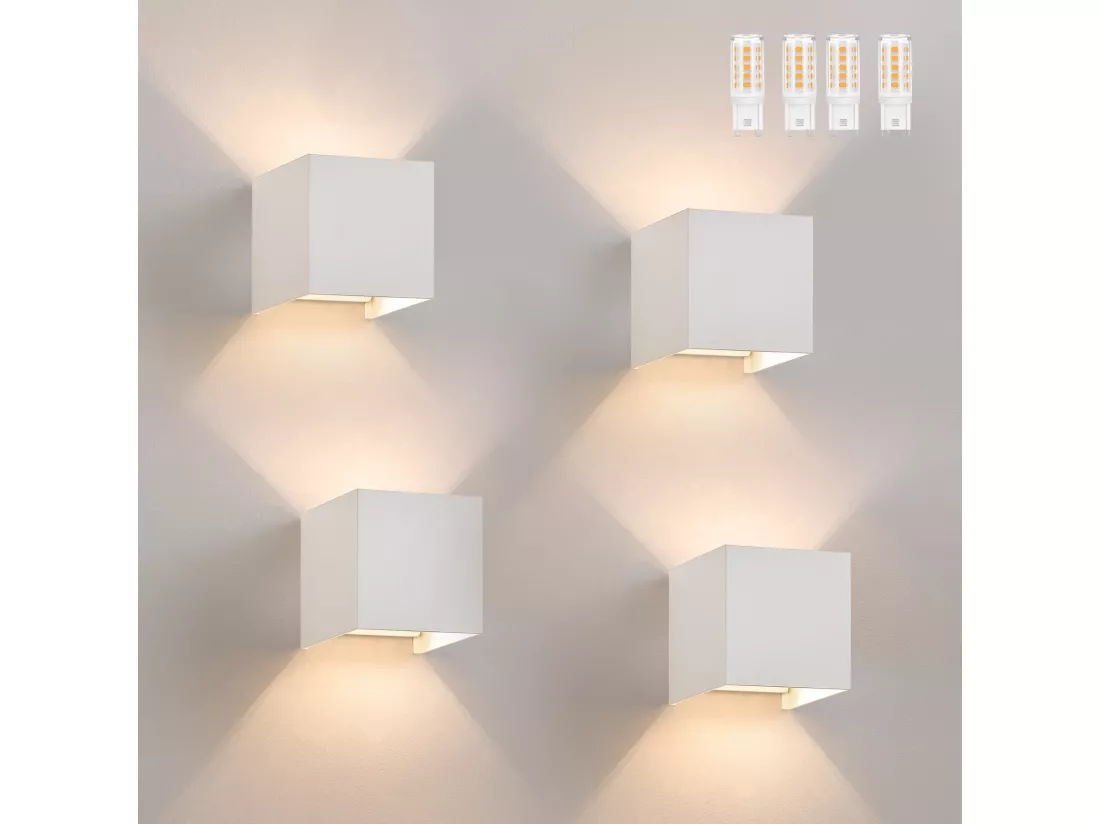 NETTLIFE Set de 4 Lampes Murales LED Ext, Blanc Chaud IP65, pour Maison, Chambre, Couloir, Cage d’Escalier