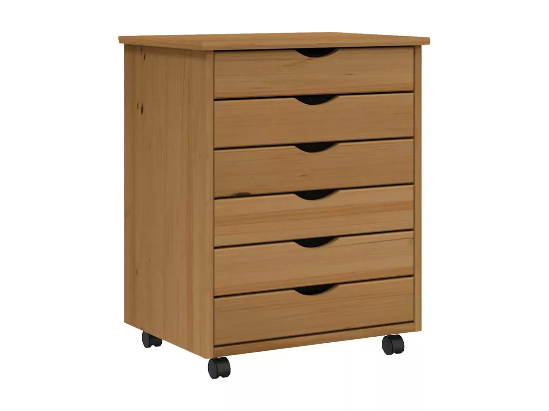 Armoire roulante avec tiroirs MOSS bois de pin marron miel
