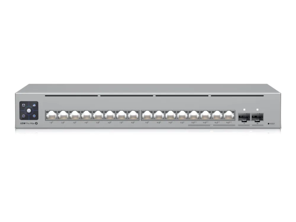 Ubiquiti UniFi Switch Pro Max 16 PoE - Switch - L3 - Administreret - 12 x 10/100/1000 (12 PoE , 4 PoE  )   4 x 2.5GBase-T   2 x 10 Gigabit Ethernet - desktop, monterbar på stativ - PoE   (180 W) - DC