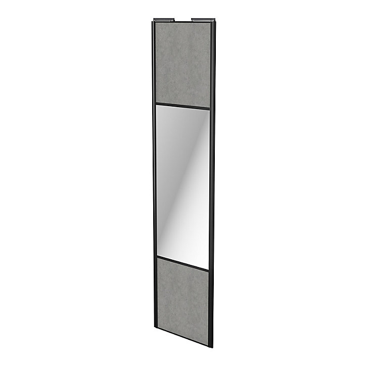Porte de placard coulissante avec miroir béton profil noir GoodHome Arius H. 248,5 x L. 62.2 cm + amortisseurs