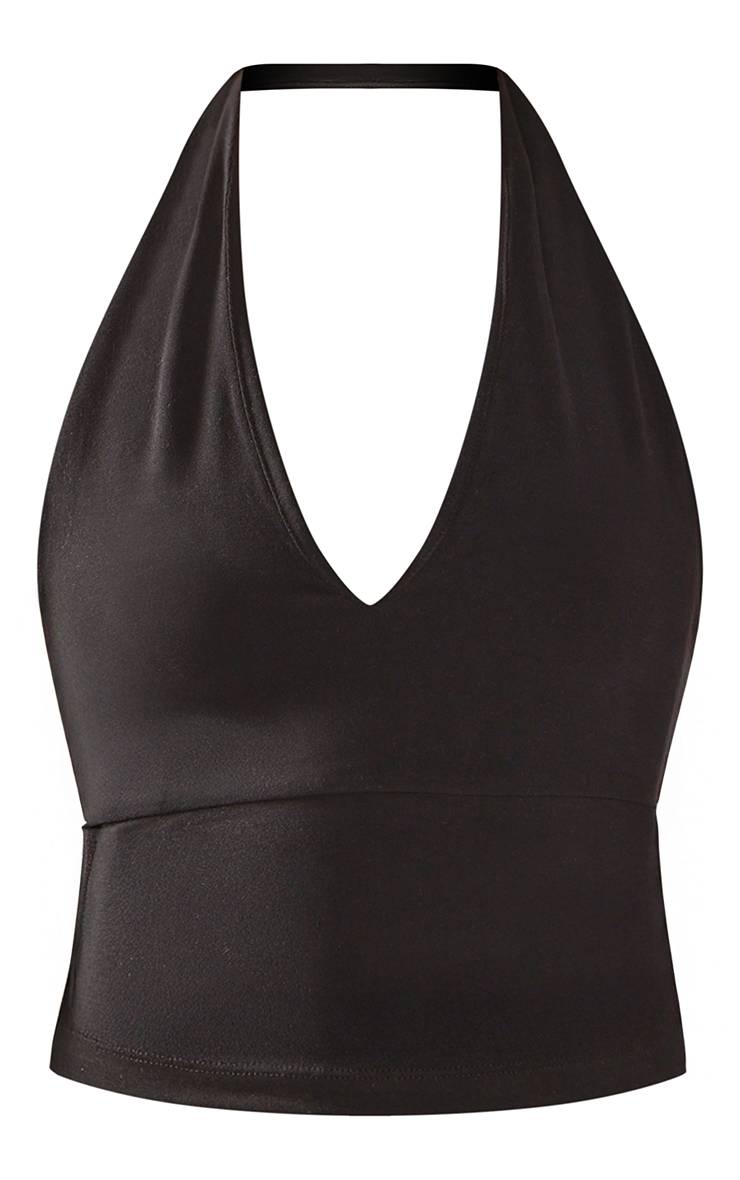 Noir Haut Caraco En Coton Doux Avec Col Licou Et Détail Taille Cache-cœur