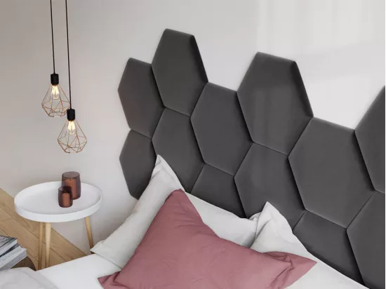 Panneaux muraux tête de lit - 220 cm - Velours - Gris - HOPE de Pascal Morabito