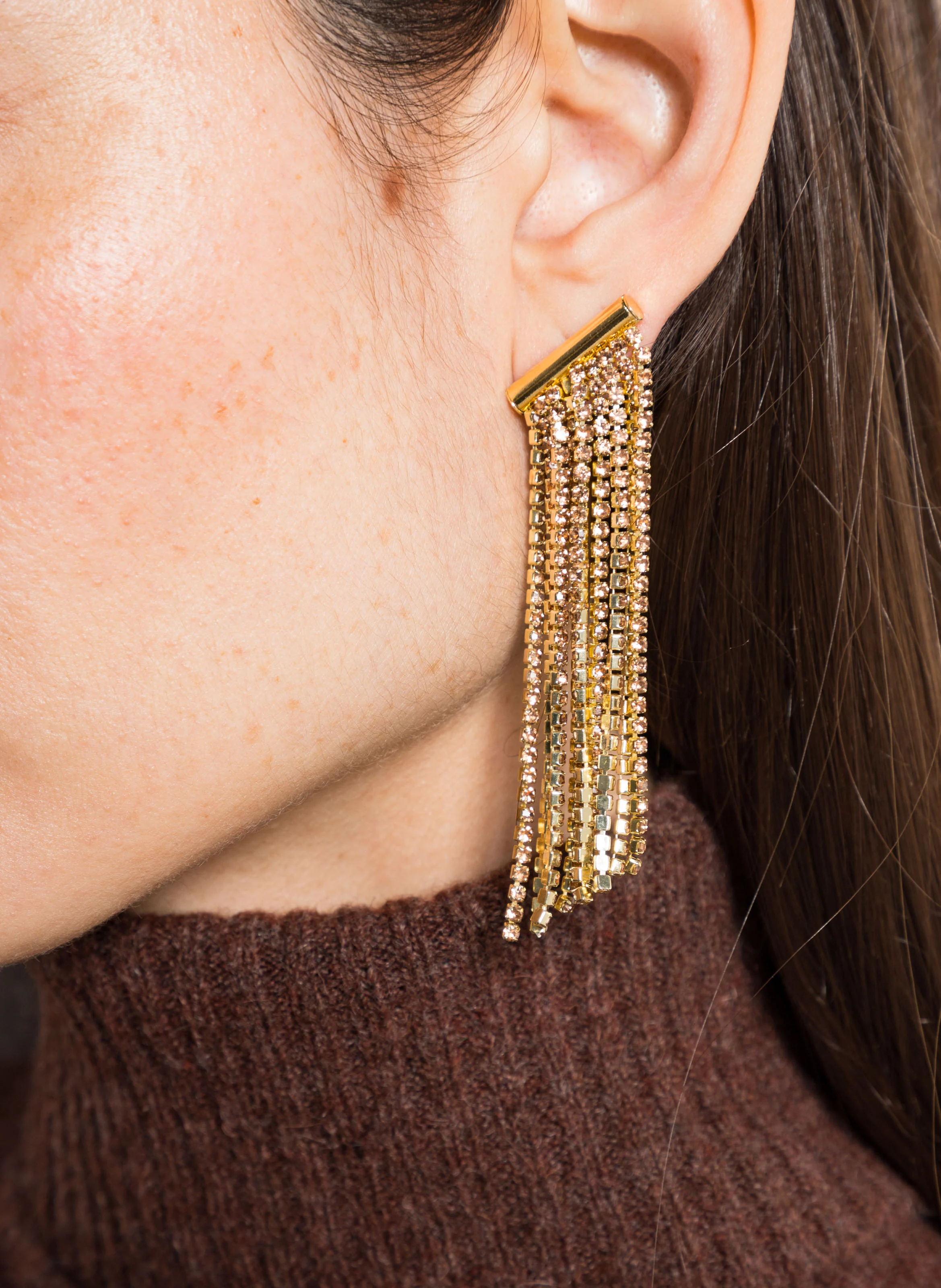 SOLVEIG - Boucles d'oreilles pendantes à strass | Doré