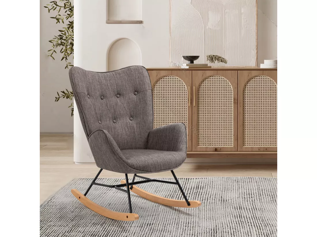 MEUBLES COSY Fauteuil à Bascule Allaitement Rocking Chair Scandinave Chaise Loisir Revêtement en Tissu avec Pieds en Bois Massif pour Salon, Chambre, Le balcon, Gris Foncé