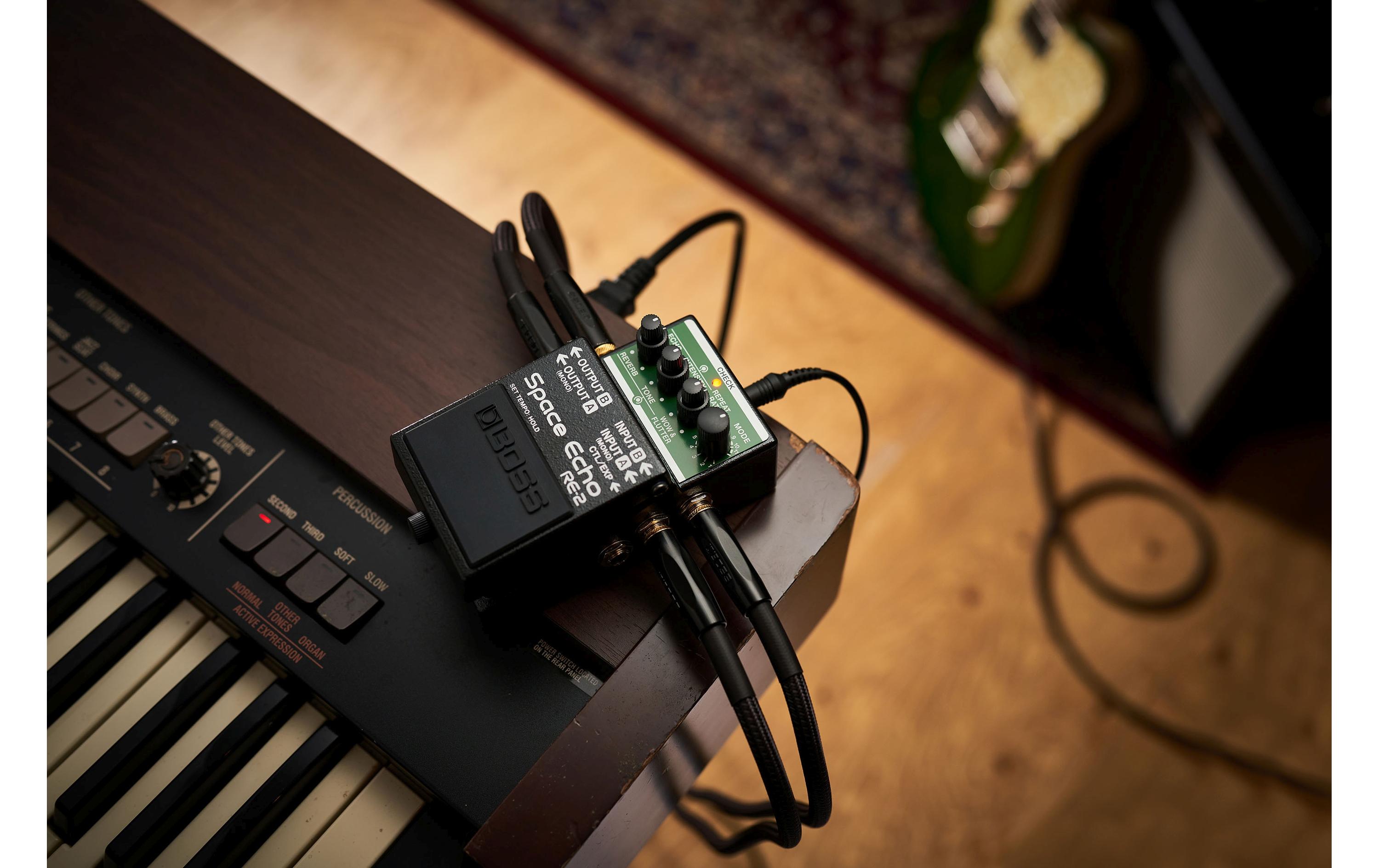 Pedal RE-2 Space Echo<br>Digitale Nachbildung des legendären RE-201 Space Echo Effektgeräts im Kompaktpedal-Format mit zusätzlichen Funktionen