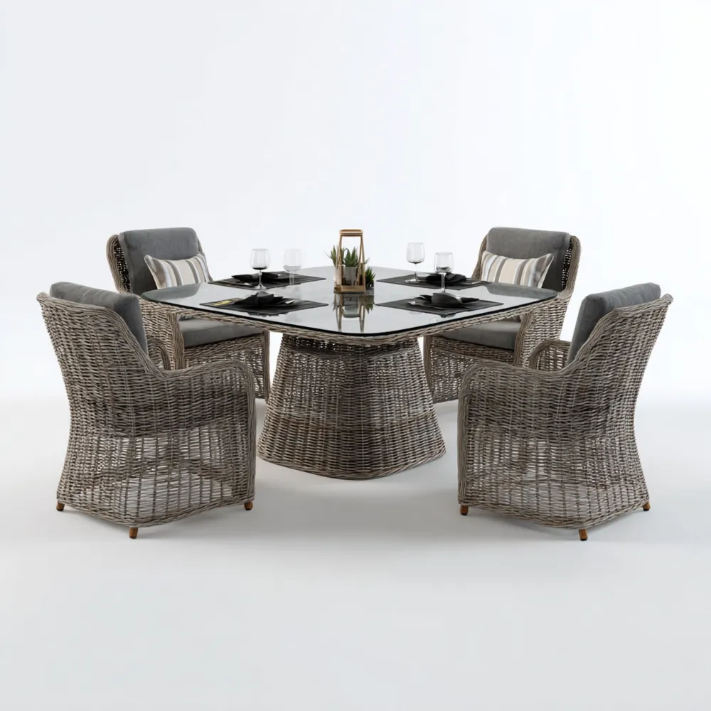 Garten-Esstisch-Set Polyrattan 150x150x75 cm – Grau – Modernes Design