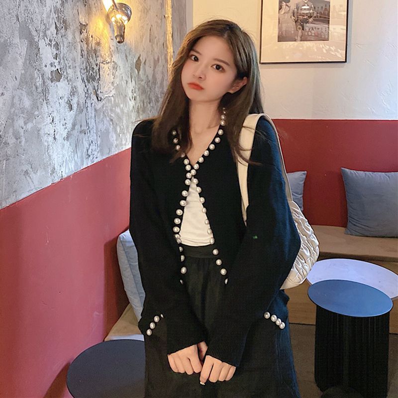 Everose - Cardigan met imitatieparelrand