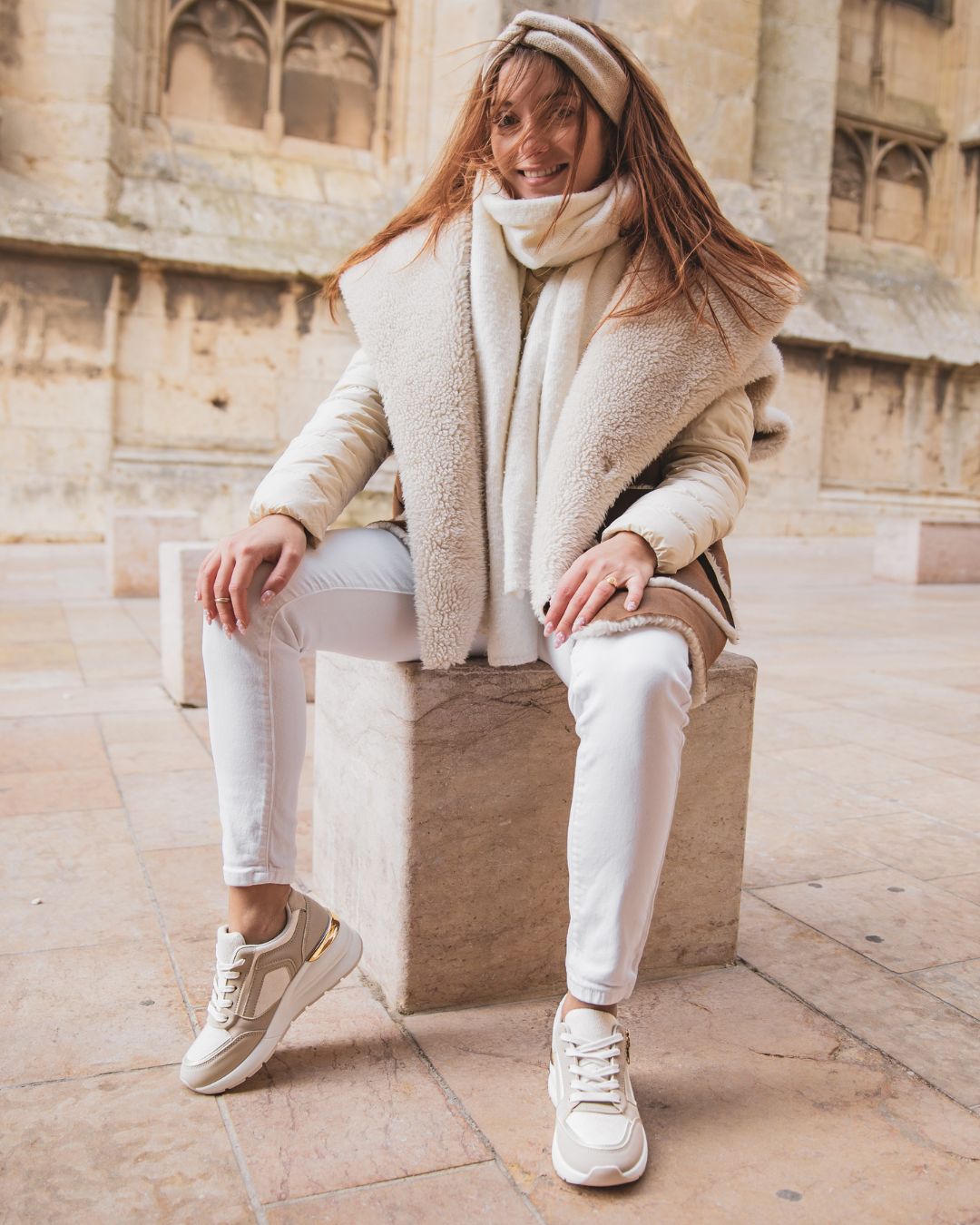Basket femme beige à lacets - Giana