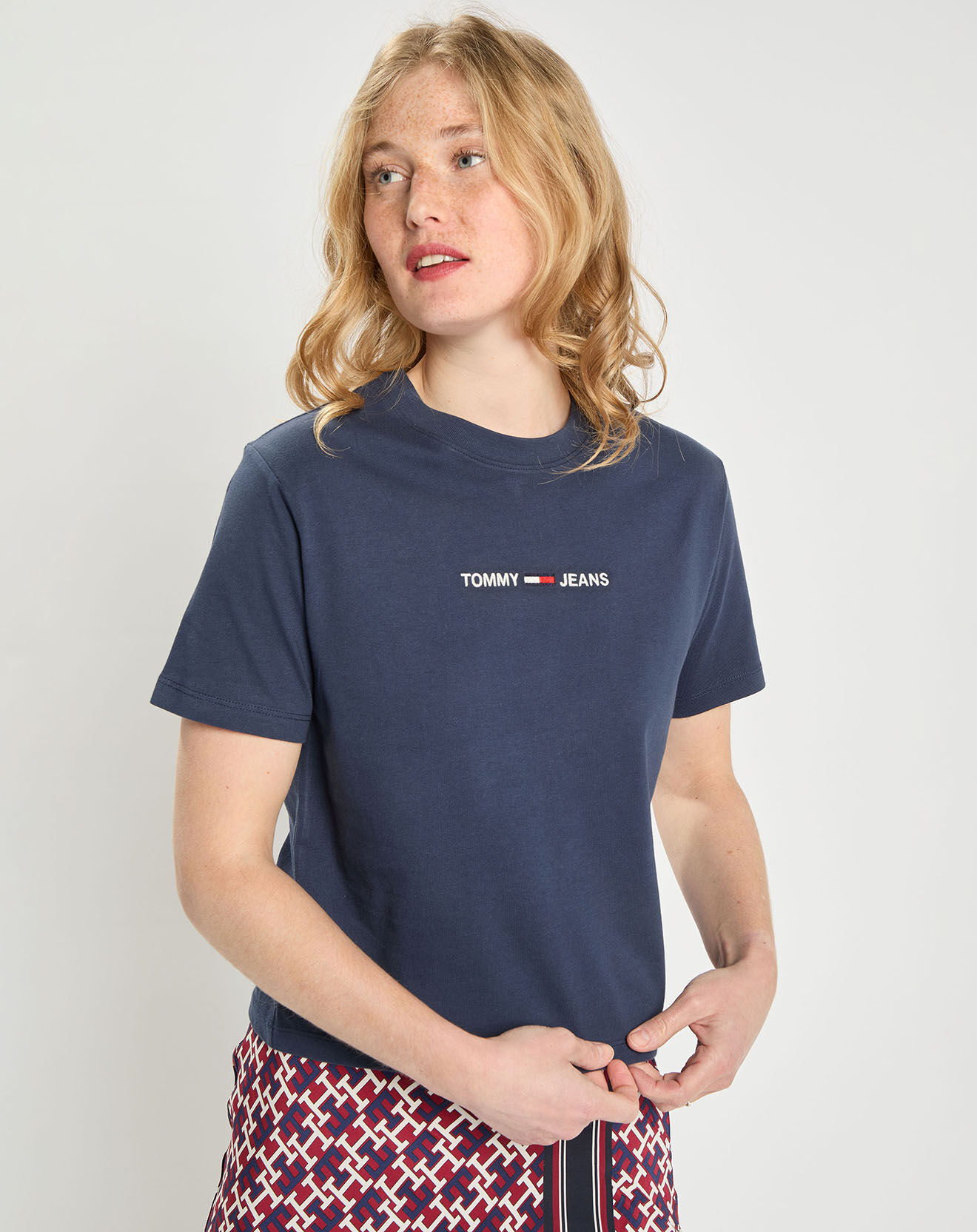 Tommy Jeans T-Shirt 100% Coton Bio linear logo bleu marine