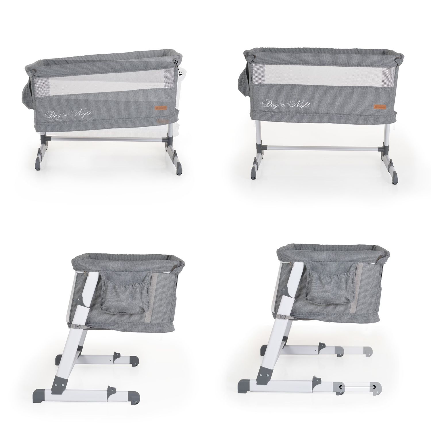 Cangaroo Beistellbett 2 in 1 Day´n Night verstellbar Matratze Laufstall Babybett grau