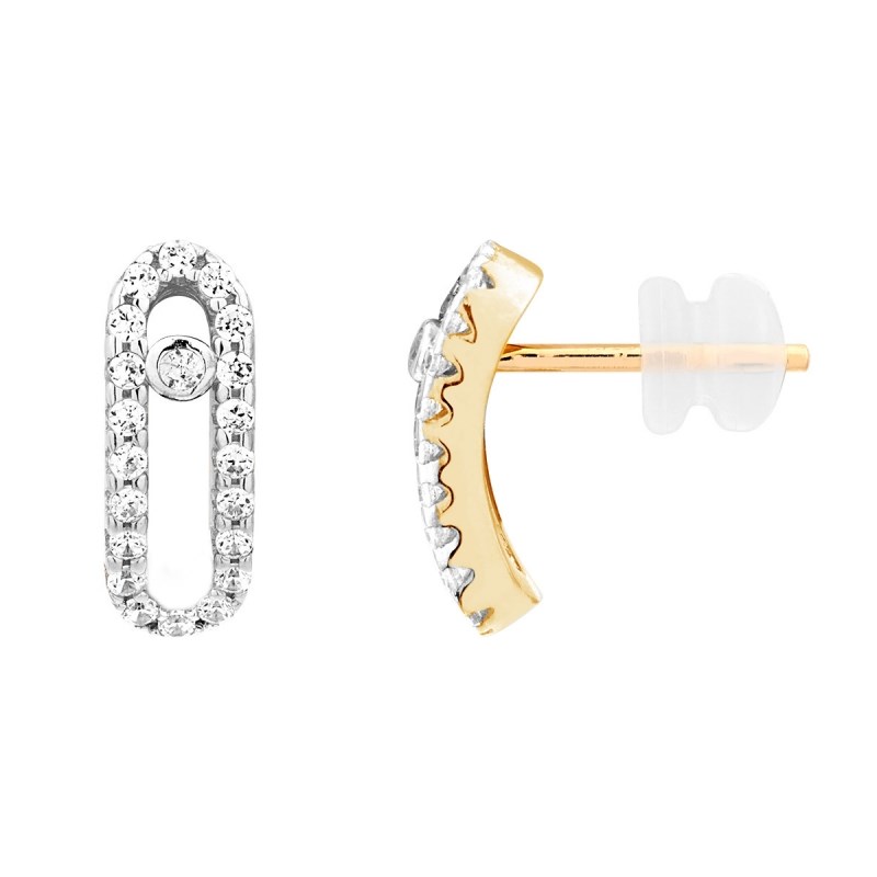 Boucles d'Oreilles Or Jaune Pavées de Zirconiums - Femme