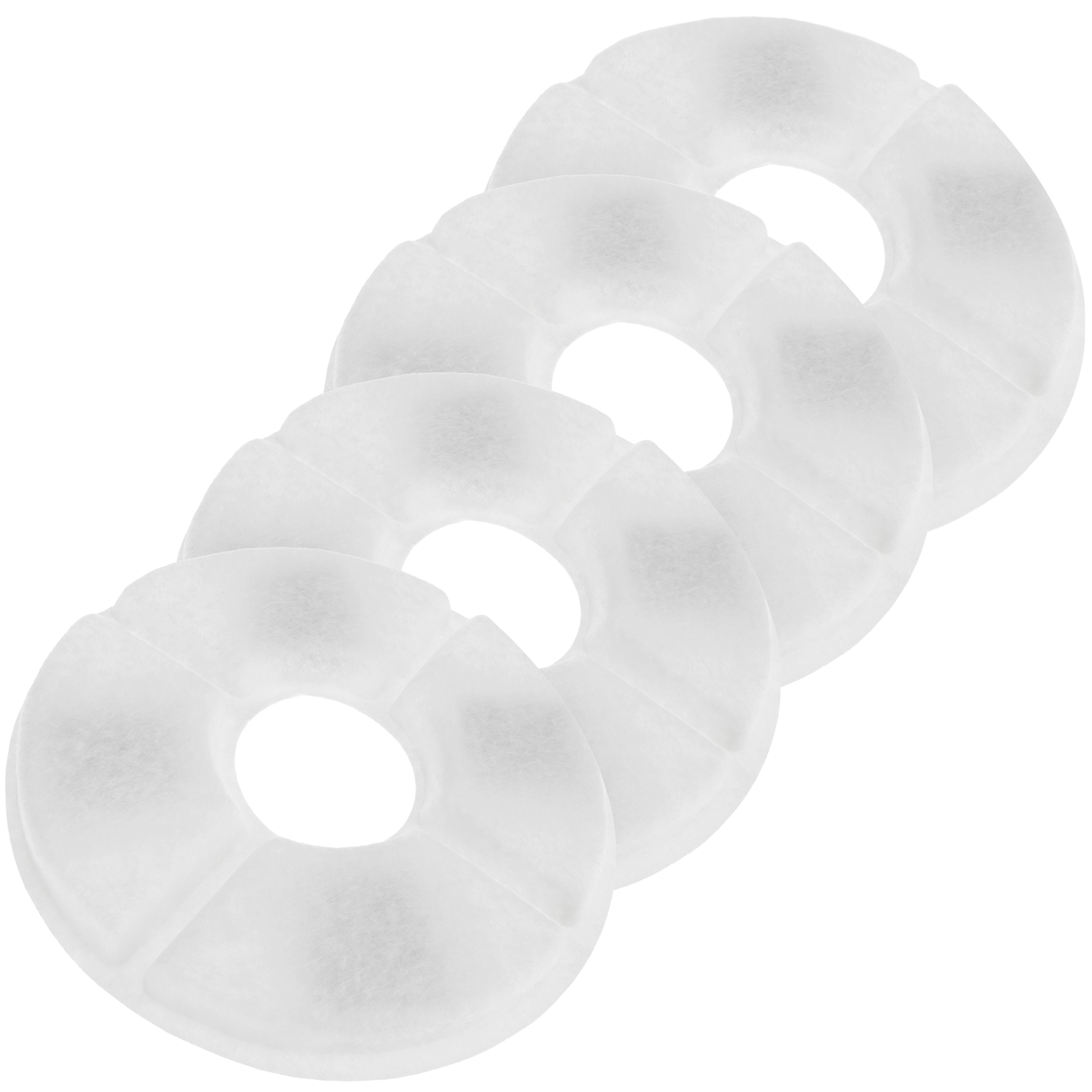 Kit com 4 filtros de carvão ativado redondos de reposição para bebedouro de cães e gatos.