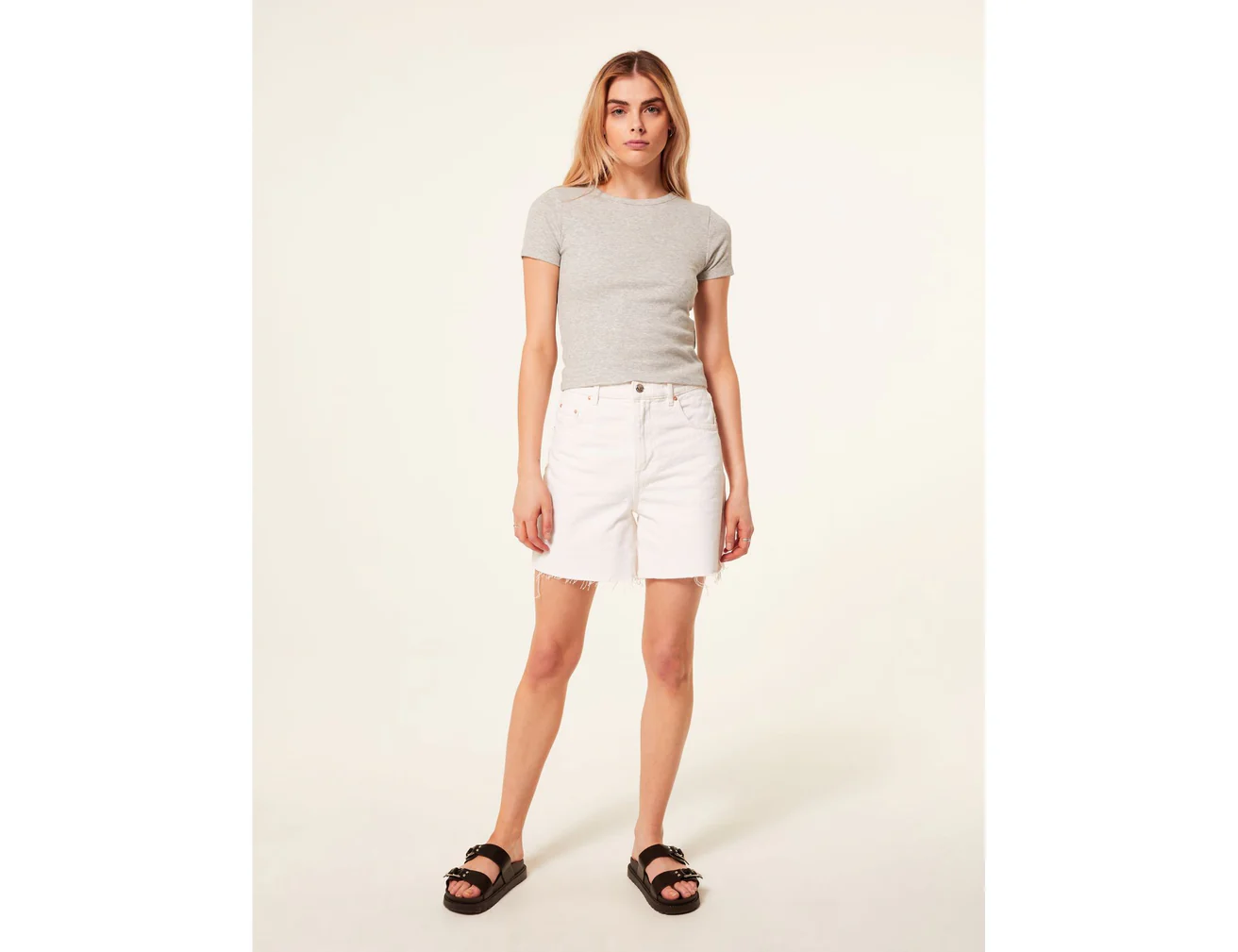 T-shirt côtelé basic gris chiné
