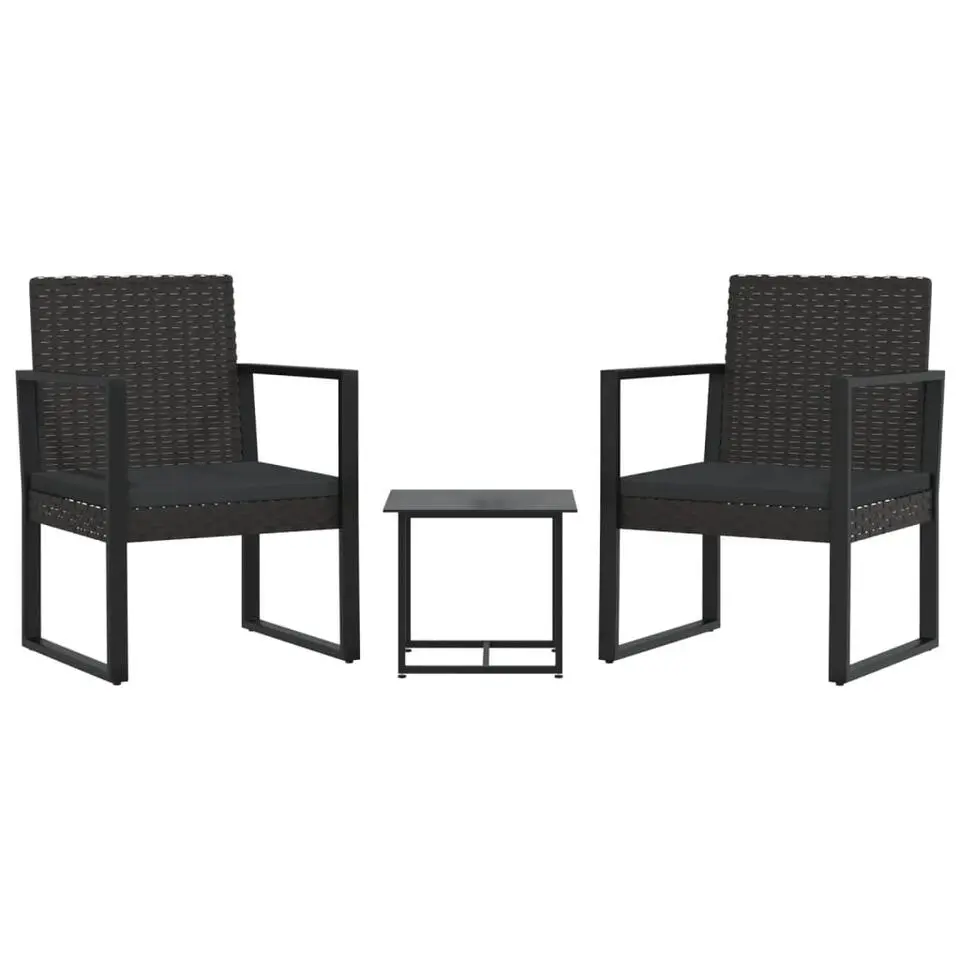 vidaXL - Loungeset - Zwart - Poly rattan - 3 stuks - Met kussens
