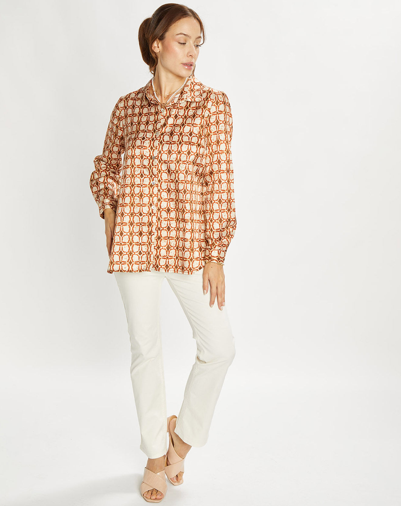 Lauren Vidal Chemise en Soie mélangée Ines marron/beige