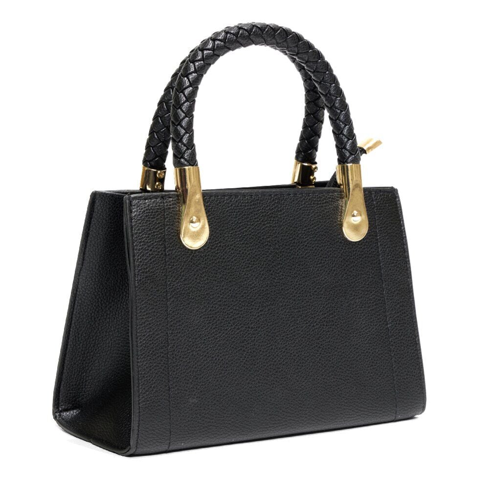 Sac à main simili noir avec détails dorés et bandoulière amovible 20x9xH13,5cm