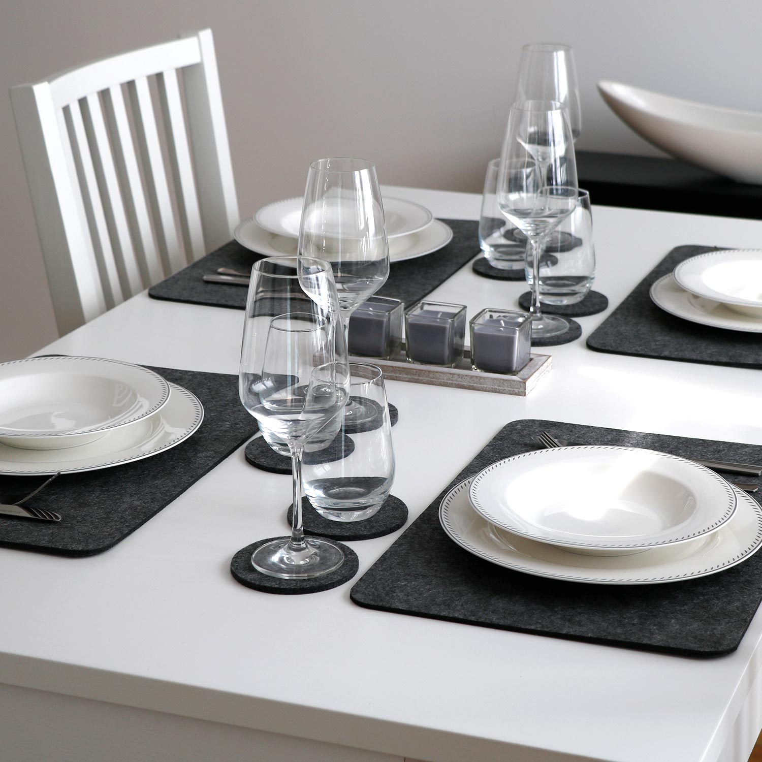 4 Extra-Dicke Filz Tischsets 43x30x0,5cm Edle Platzsets Tisch-Unterlage Grau