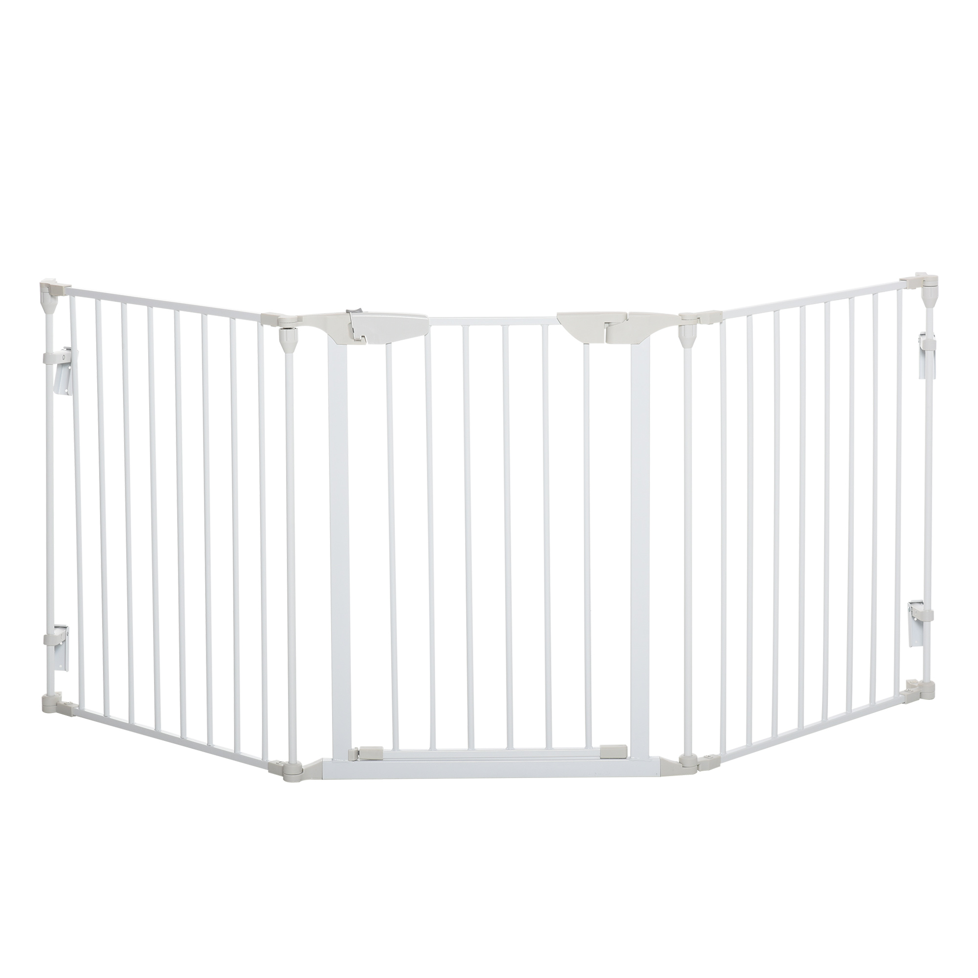 Portão dobrável para cães PawHut, cerca para animais de estimação com 3 painéis e trava inteligente, barreira de segurança para escadas e corredores, 180 x 74,5 cm, branco