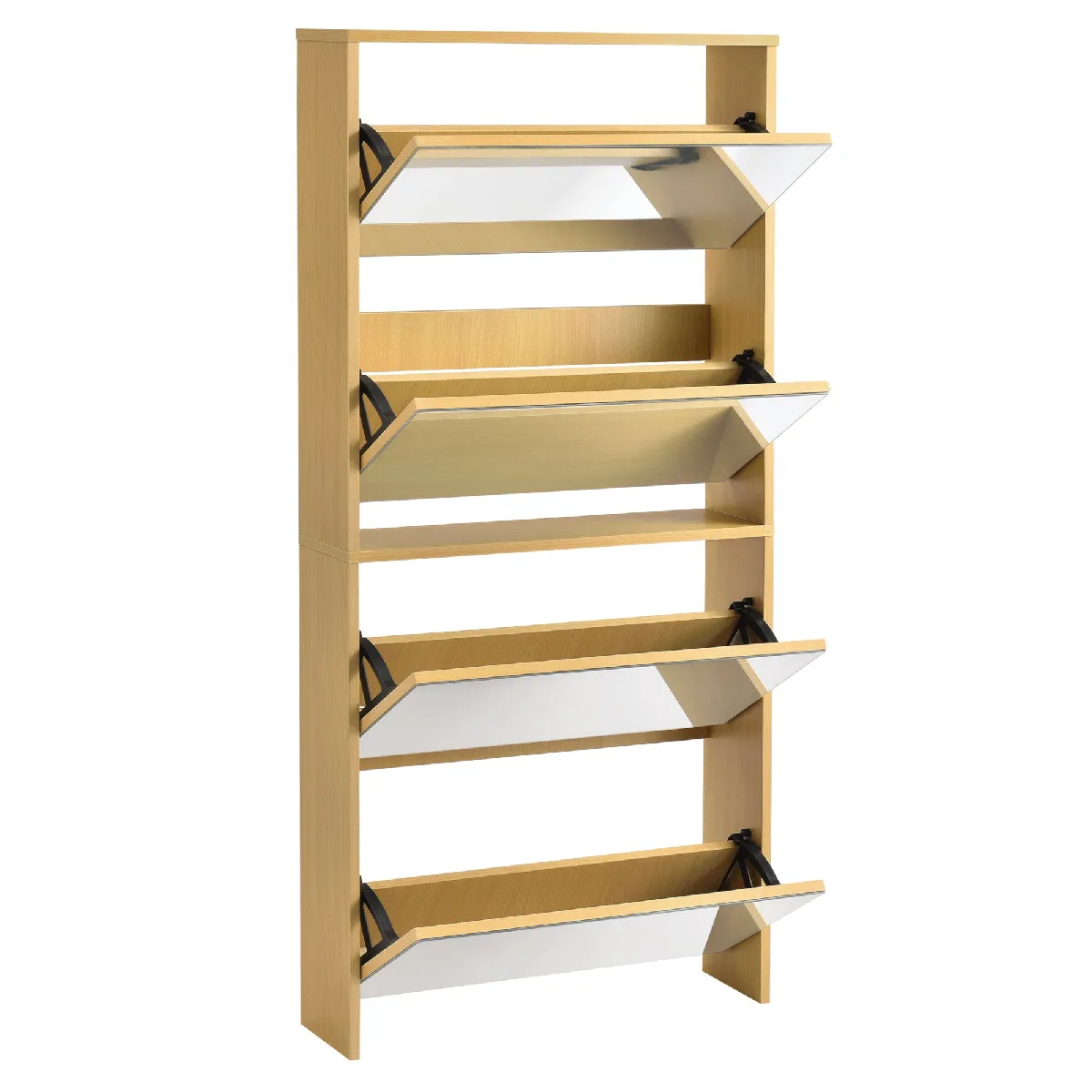 Helloshop26 Étagère à Chaussures 4 Compartiments - Hêtre et Miroir