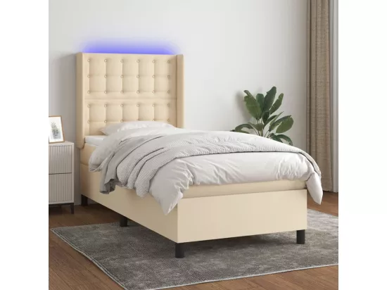 Sommier tapissier avec matelas et LED Crème 90x190 cm Tissu