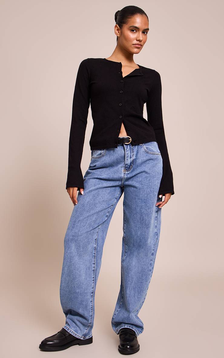 Noir Cardigan En Maille Fine Boutonné