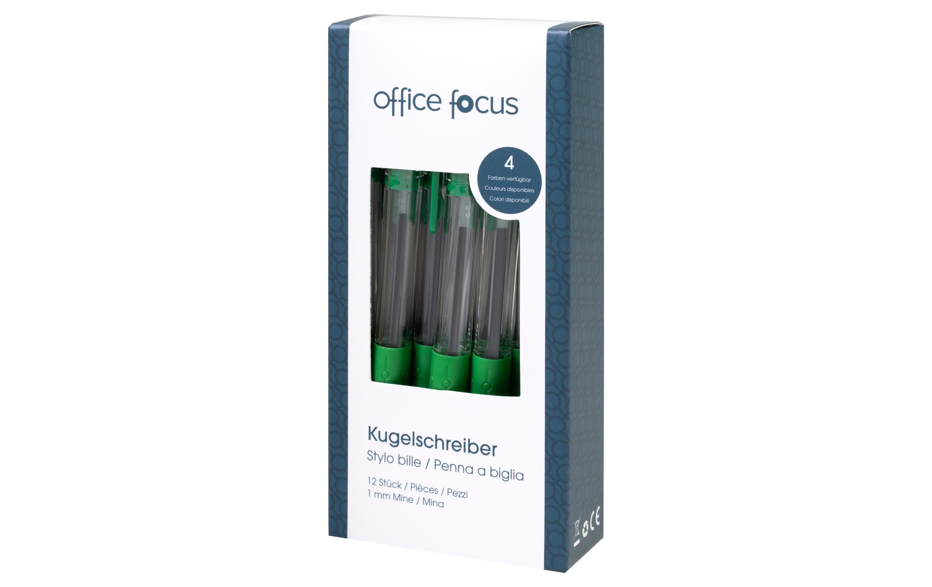 Kugelschreiber Office Focus 1 mm Mine, Grün, 12 StückDruckkugelschreiber mit Clip und weichem Griff