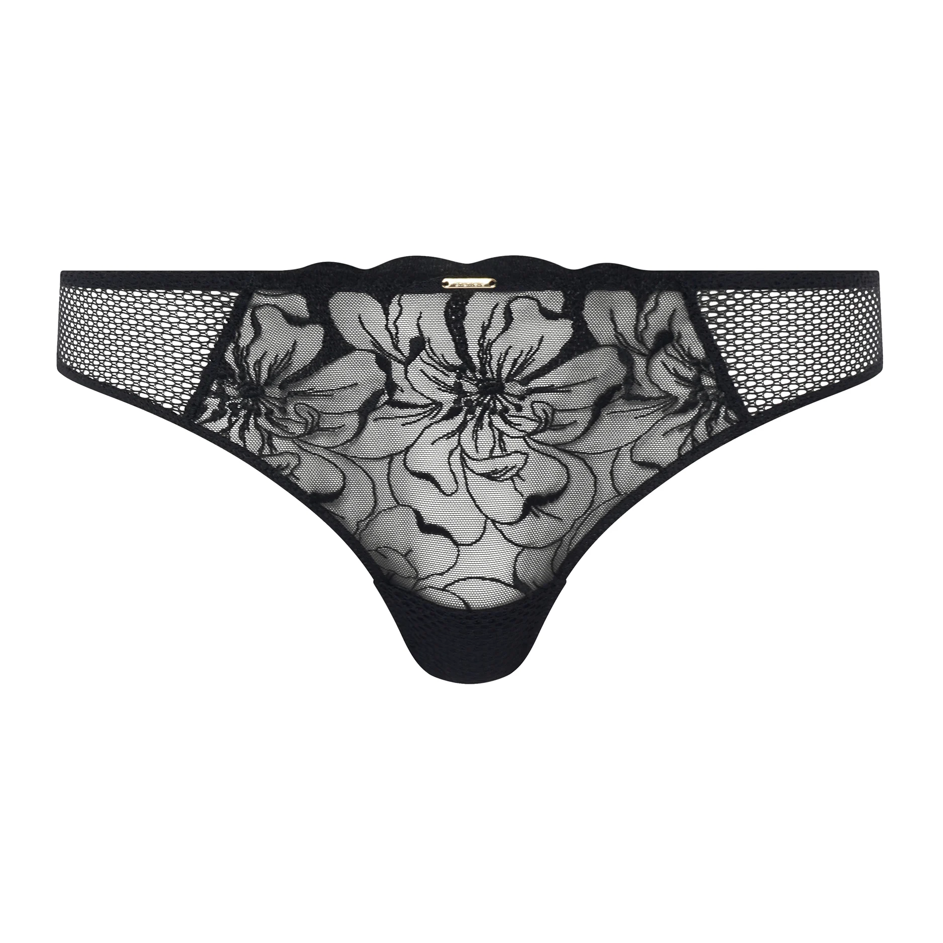 FLEURS - Tanga broderie florale | Noir