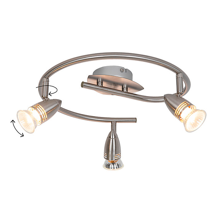 Plafonnier spot 3 lumières GU10 7W GoodHome Aspis nickel satiné H.16 x Ø32 cm