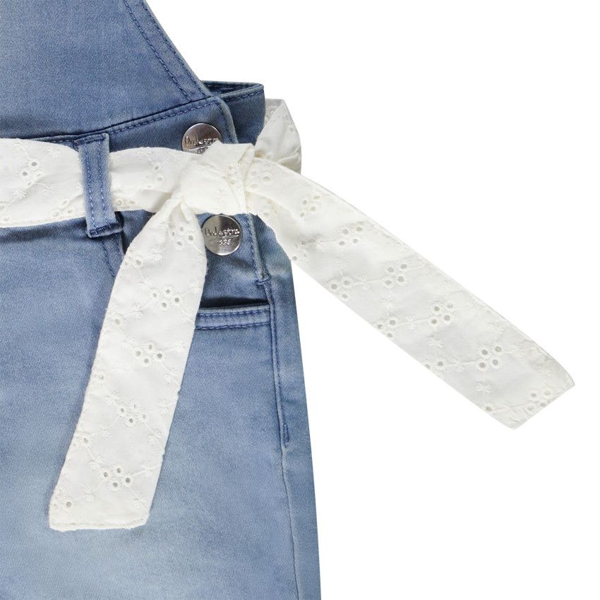Salopette courte effet jean avec ceinture en broderie anglaise pour fille - Bleu