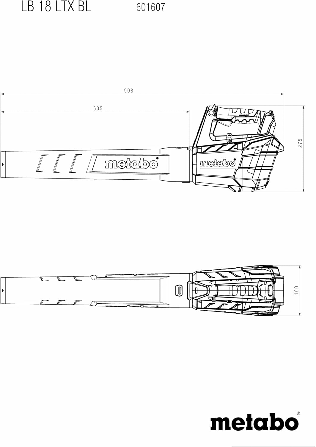 metabo Akku-Laubbläser LB 18 LTX BL – 601607650 – 18 V – Leiser Akku-Laubbläser mit starkem Motor und konstanter Blaskraft – Inkl. 2 Akkus und Ladegerät