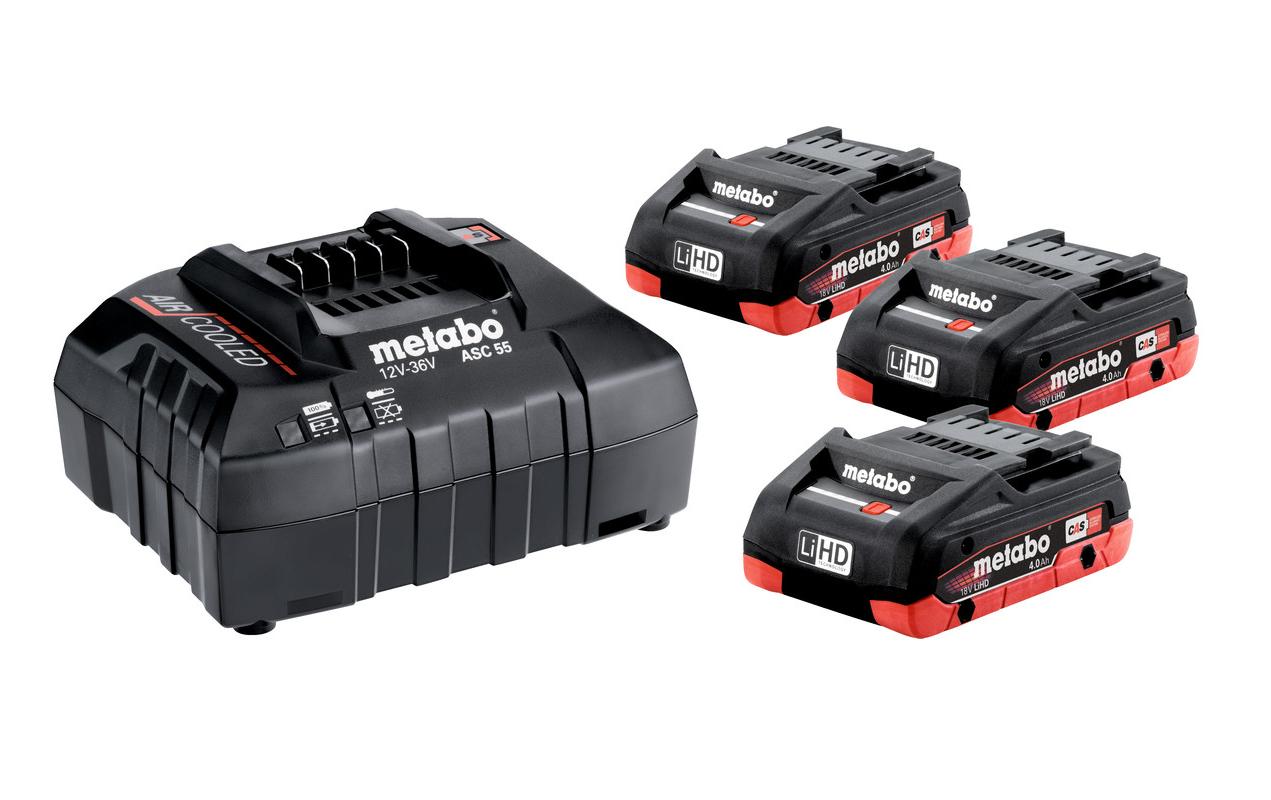Akku und Ladegerät 3 x LIHD 4.0 Ah<br>Basis-Set mit Akku, Ladegerät und metaBOX 145
