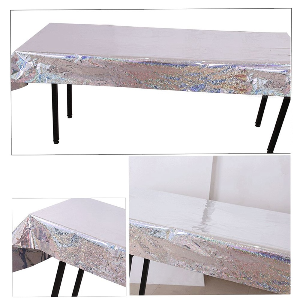 (270x100cm) Glitzer Deko Folien Tischdecke Party Dekoration Tisch Tuch Metallic Design - Silber