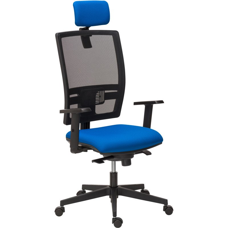 Chaise de bureau Bruneau Activ' Tissu et maille - Dossier haut avec soutien lombaire - Avec têtière - Pieds noir