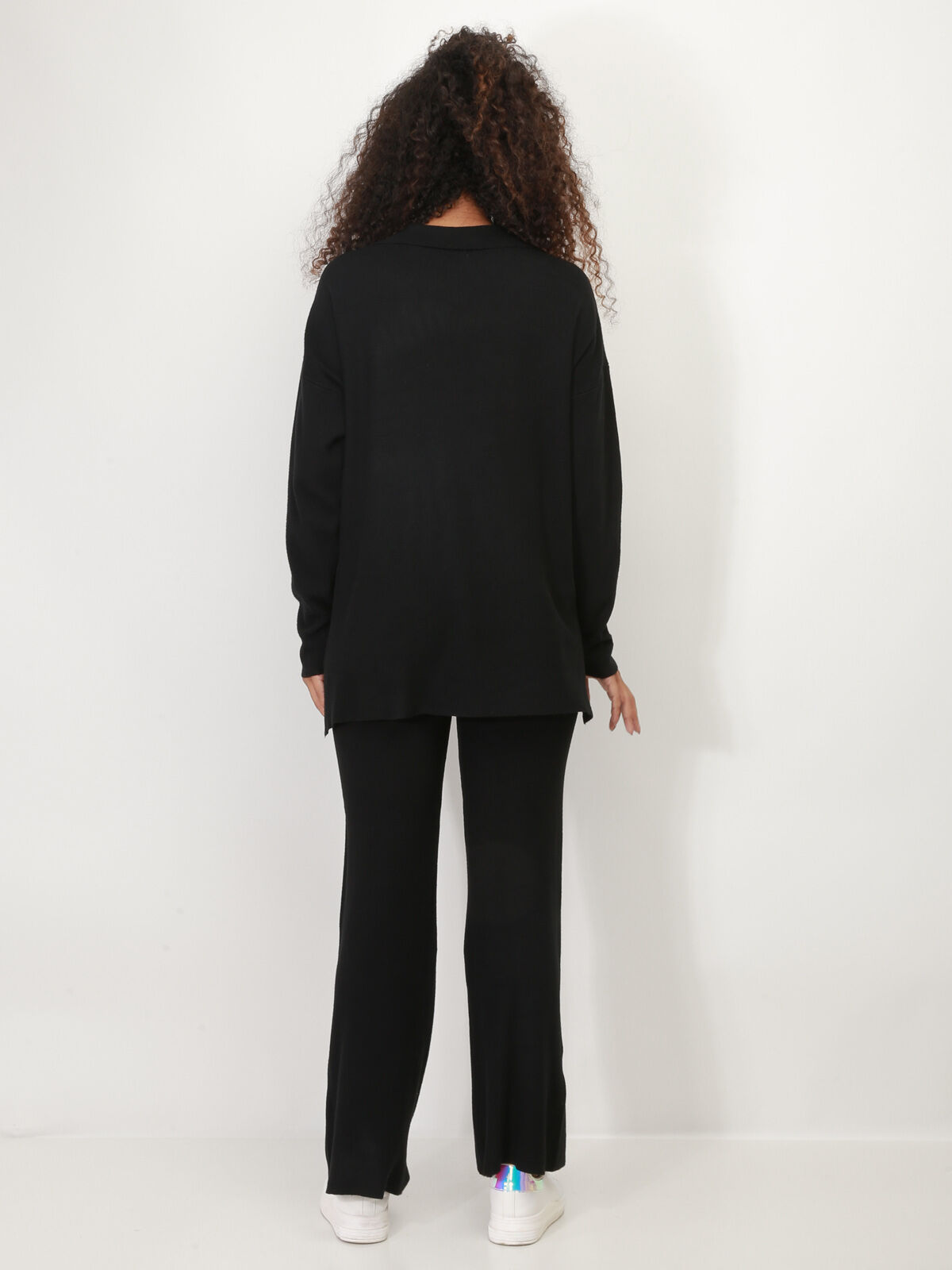 Ensemble pantalon et cardigan en maille- Noir