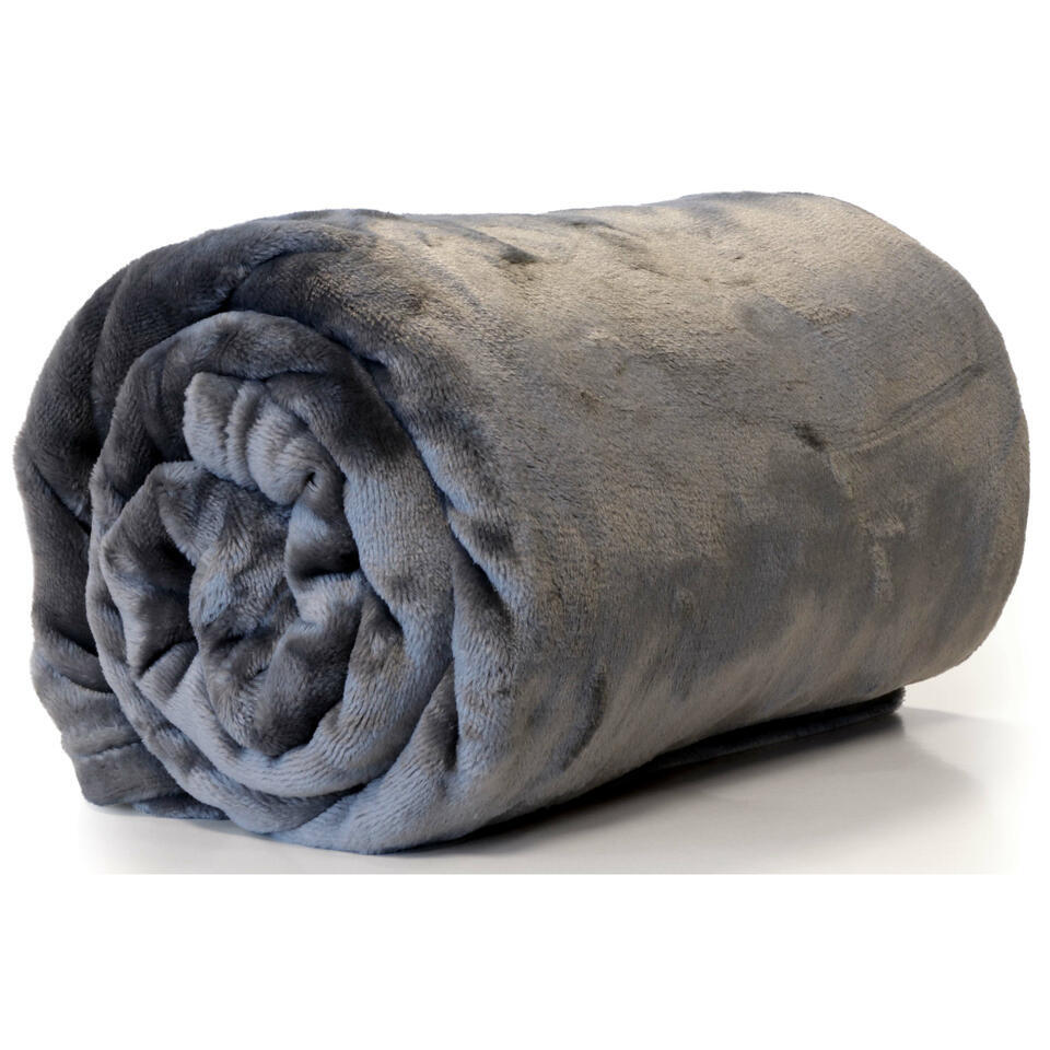 Unique Living Plaid/deken - fleece - donkergrijs - 130 x 180 cm