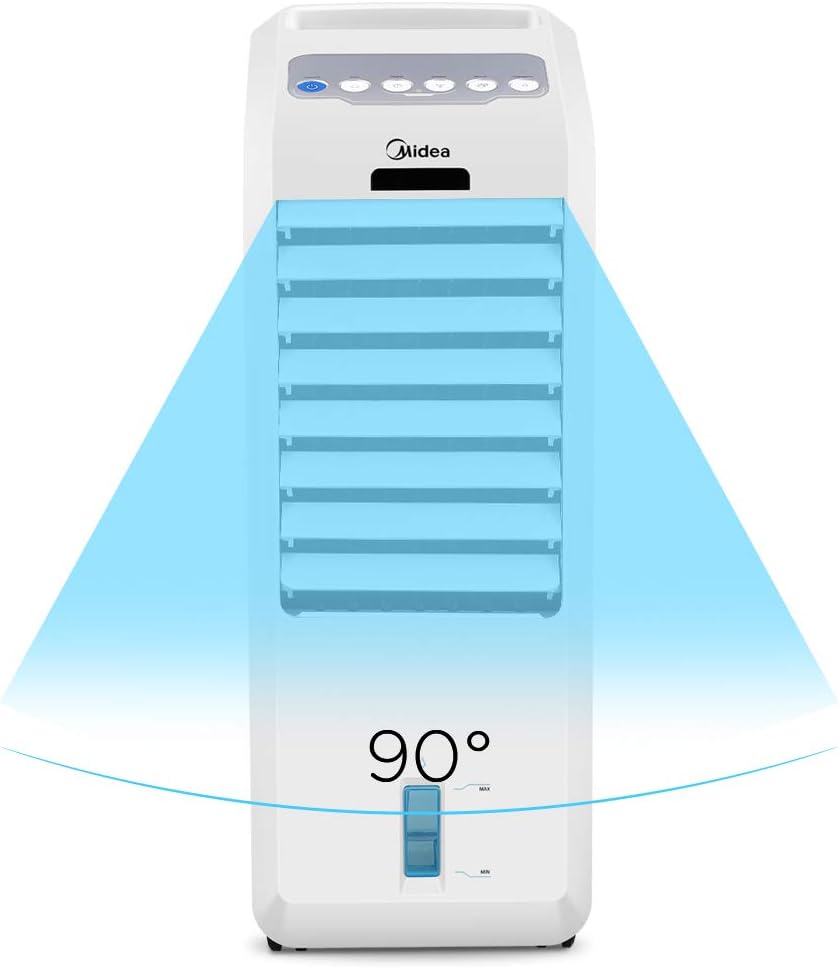Midea AC100-16BR Luftkühler mit Wasserkühlung, Klimaanlage Mobil, Ventilator mit 5L Wasserkühlung, Luftbefeuchter, mit Fernbedienung, 7H Timer, Weitwinkeloszillation, LED Anzeige, 55W