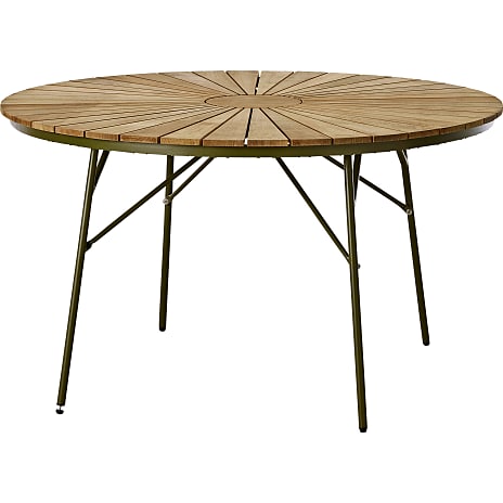 Kertemindebord Ø130 teak havemøbelsæt med 6 stole - teak/grøn