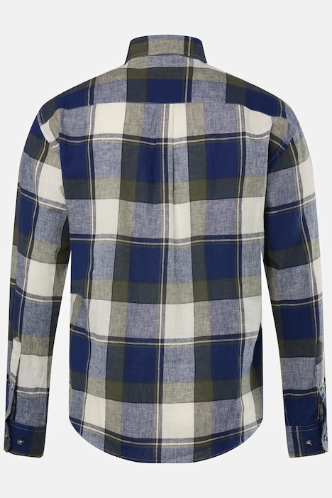 Leinenmix-Karohemd, Langarm, Kentkragen, Modern Fit, Tall