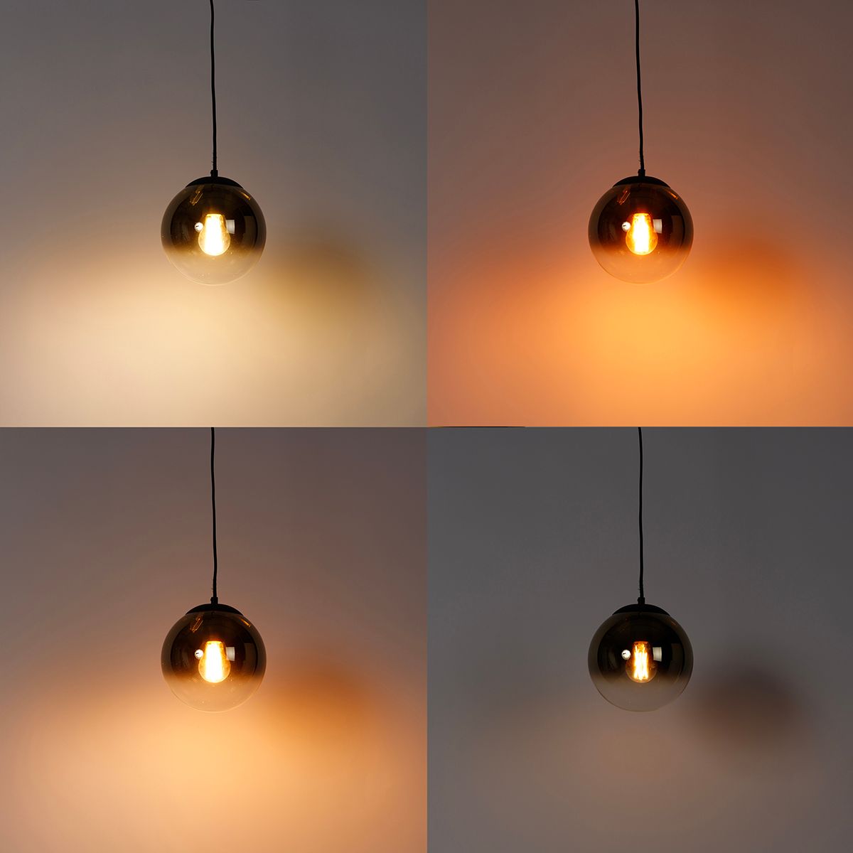 Smart hanglamp zwart met goud glas 20 cm incl. Wifi A60 - Pallon