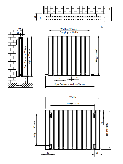 Eastbrook Hadleigh radiator 65x60cm aluminium 1055W antraciet