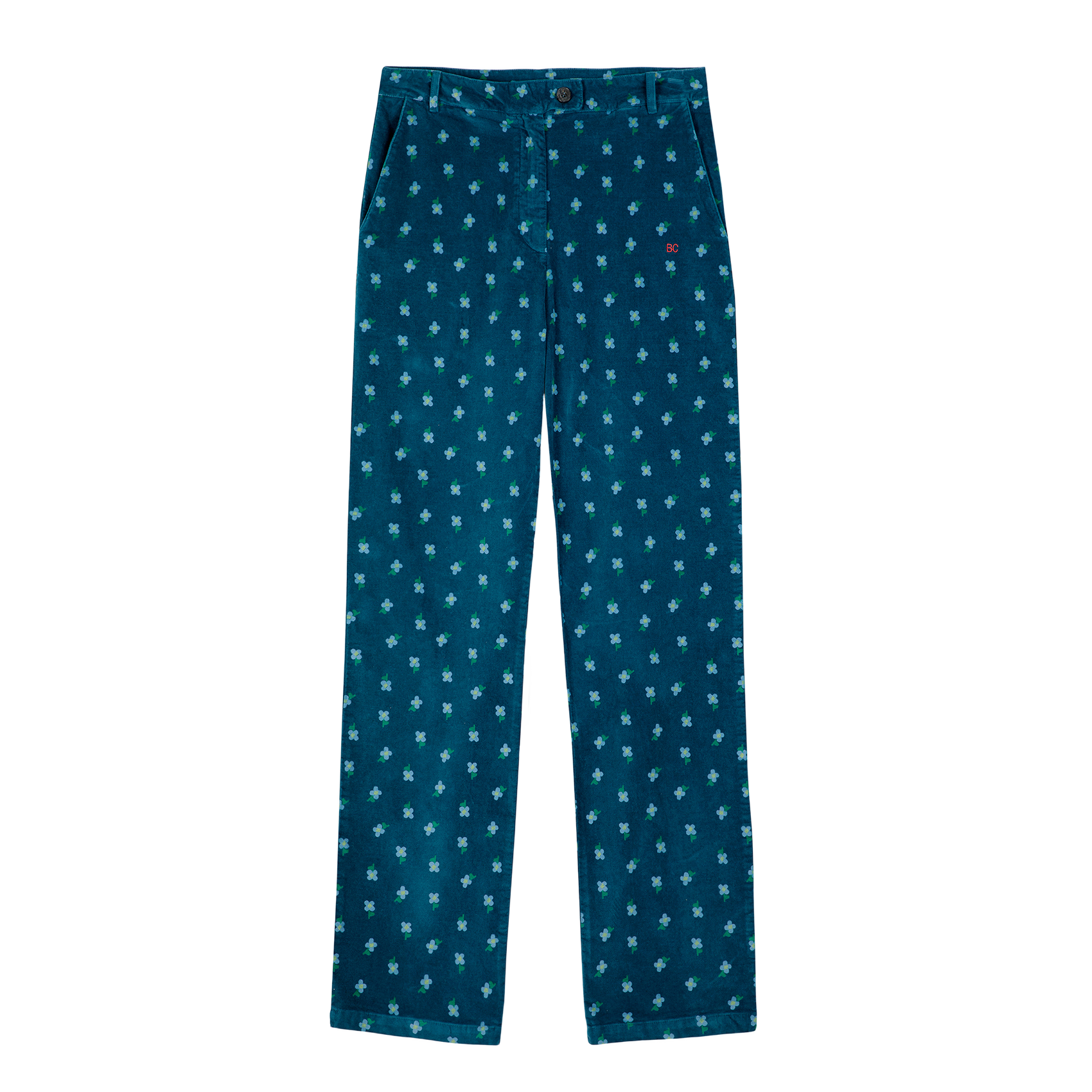Pantalon droit en coton mélangé imprimé | Bleu