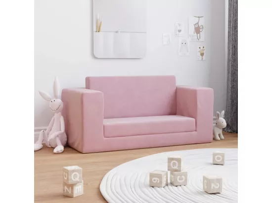 Canapé-lit pour enfants 2 places rose peluche douce