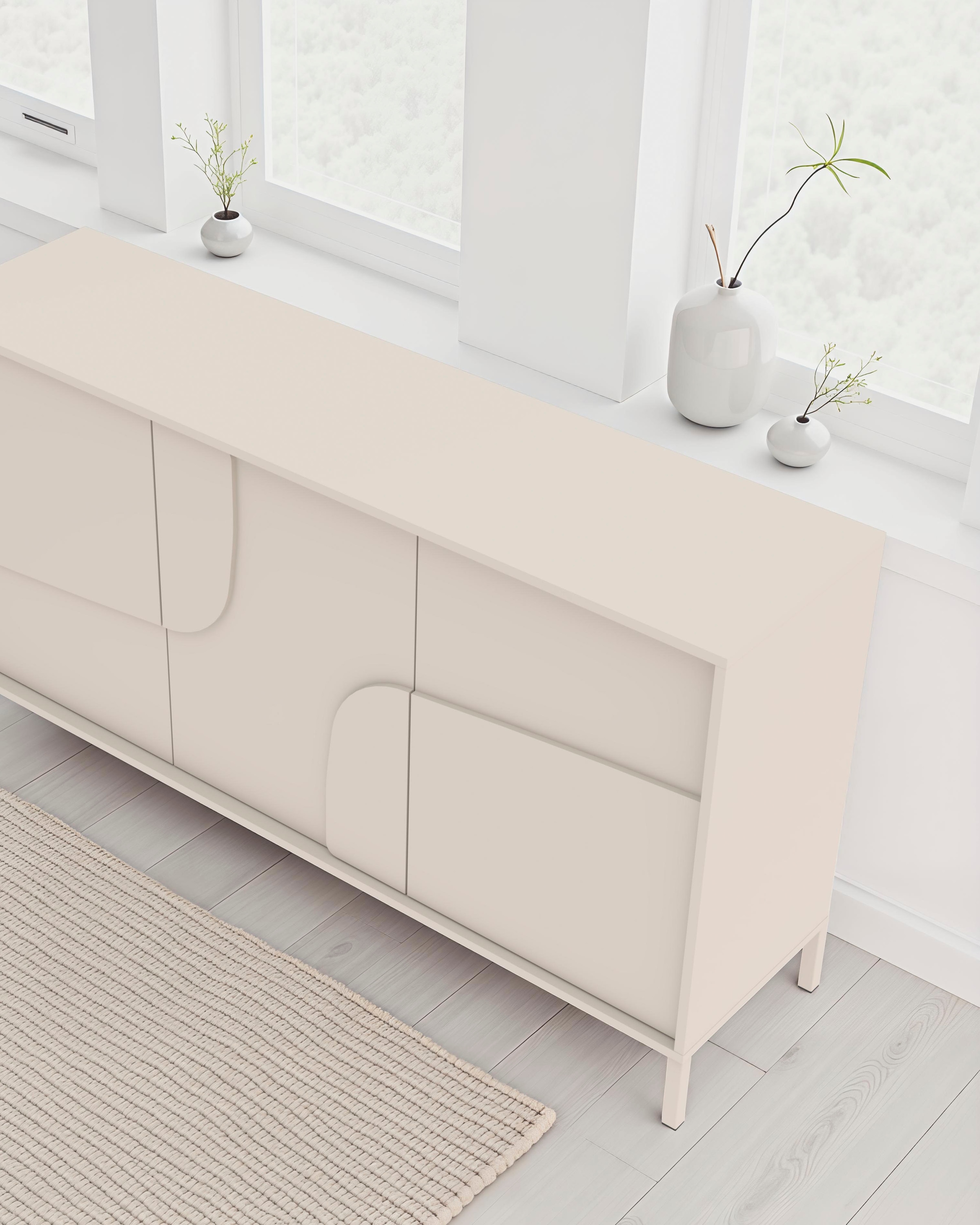 INOSIGN Sideboard »Stone, 155 cm breit, 3 Türen, Anrichte, Kommode, Stauraumschrank« 3D-Design, Push-to-open, Innenraum grosszügig, Füsse 14/2 cm wählbar
