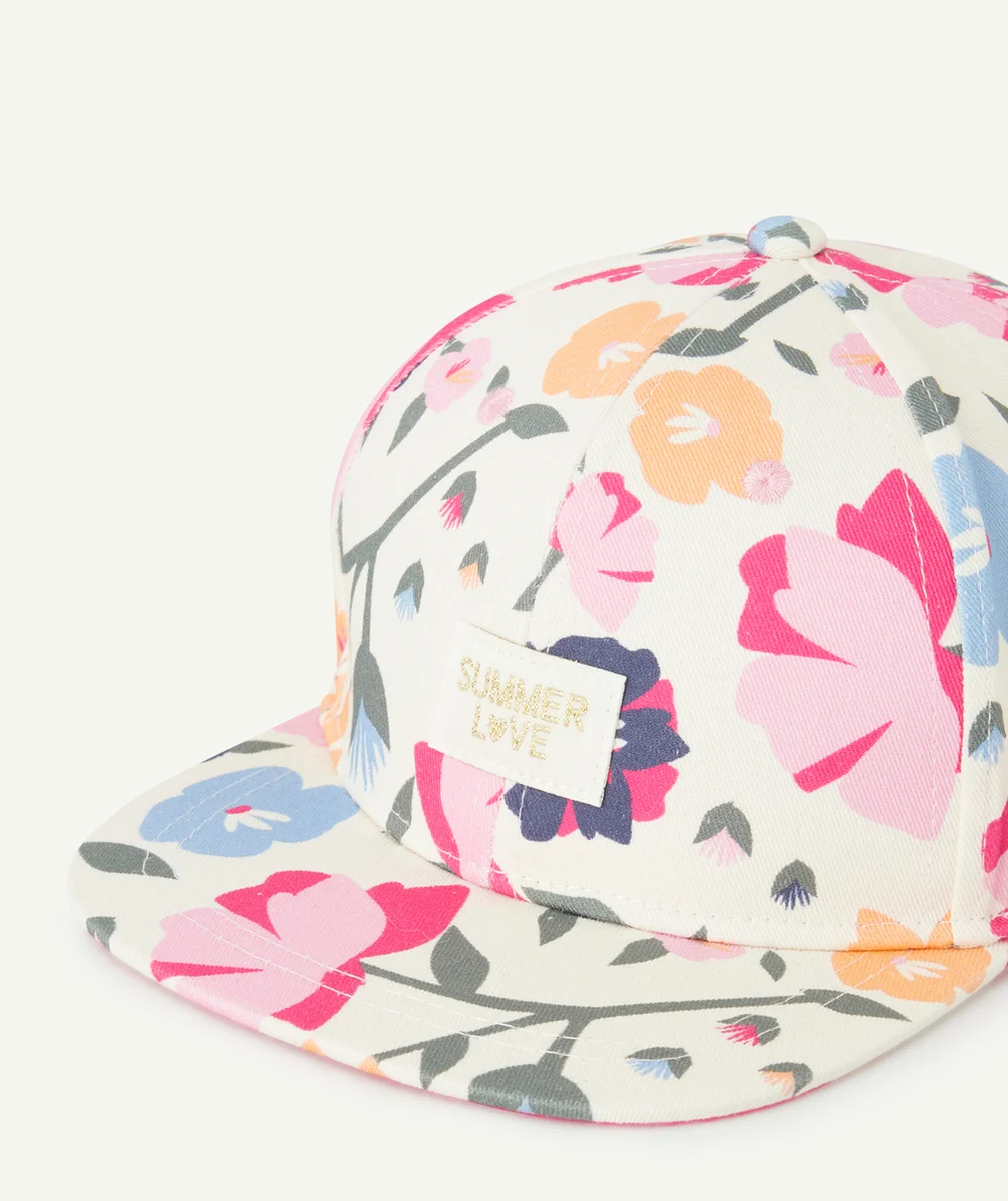 CASQUETTE FILLE ÉCRUE AVEC IMPRIMÉ FLEURI ET PATCH BRODÉ