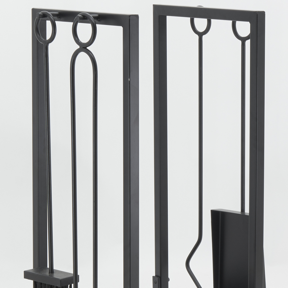 Porte-bûches + 4 accessoires de cheminée en métal noir