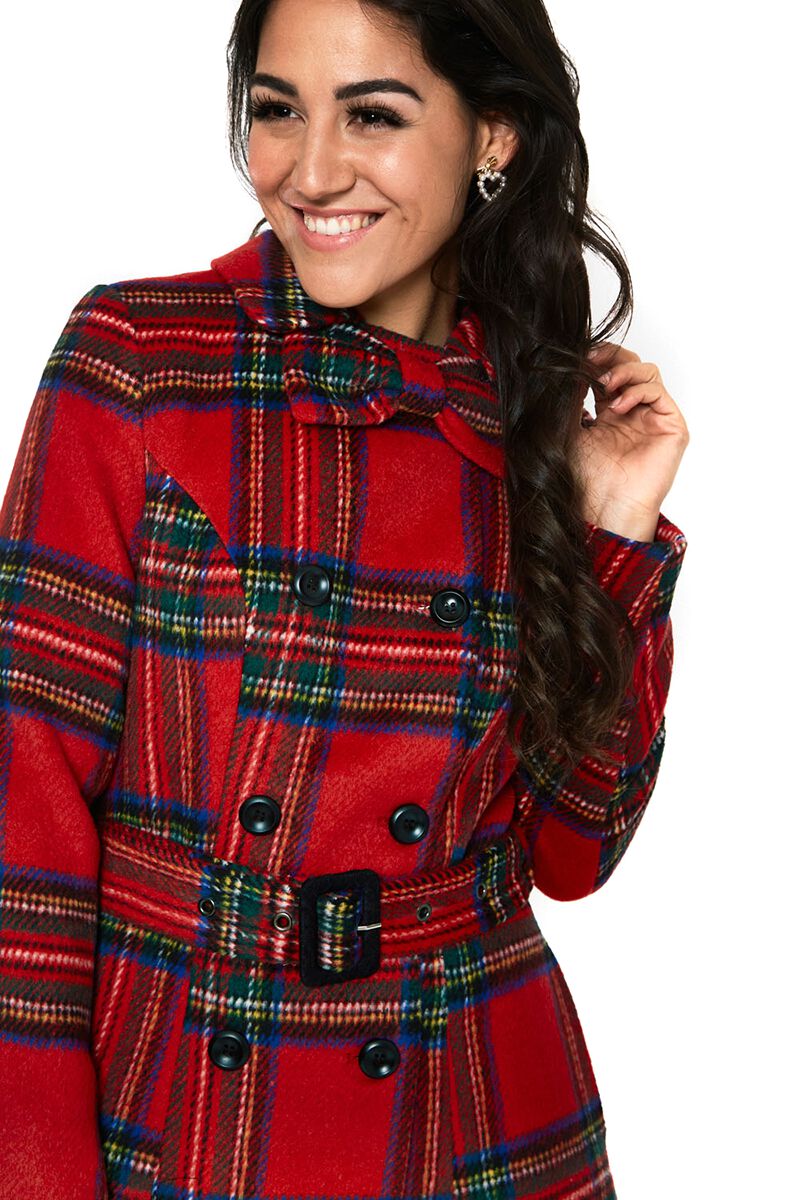 Manteau Tartan Nœud Amovible Margaret | Voodoo Vixen Manteaux