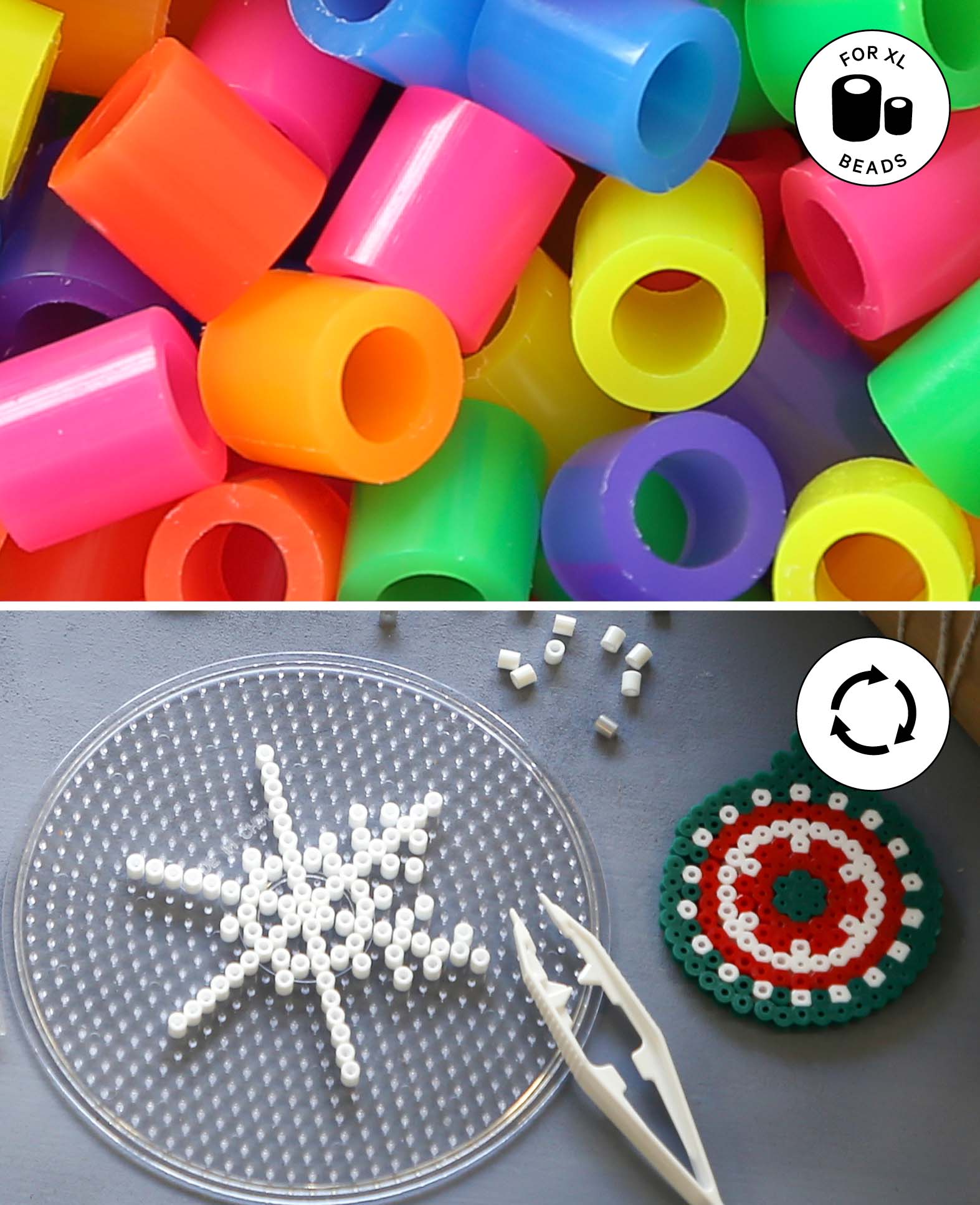 (2er Set) Steckplatten Herz & Quadrat Perlen XL Bügelperlen DIY - Transparent