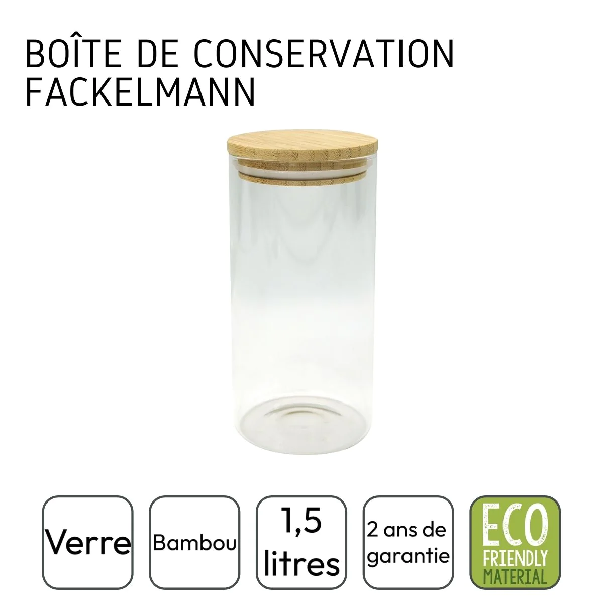 Boîte de conservation en verre 1,5L avec couvercle en Bambou Eco Frien