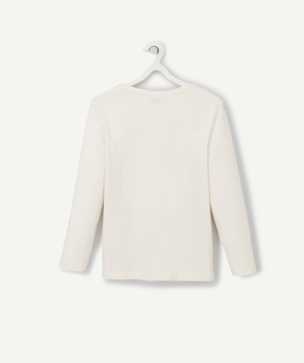 T-SHIRT FILLE EN COTON BIO ÉCRU AVEC FLEUR À SEQUINS RÉVERSIBLES