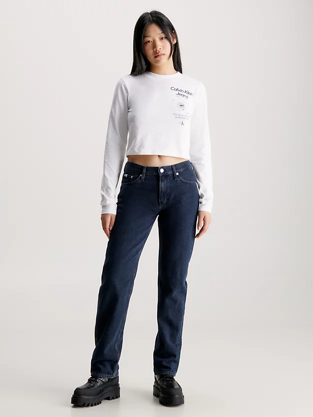 Camiseta cropped de manga comprida com logo